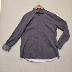 Visconti Black Men Blue Tailored Fit Long Sleeve Flip Cuff Button Up Shirt Sz XL